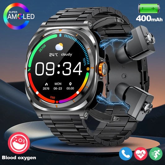 LIGE 2 In 1 Smart Watch With Earbuds TWS Bluetooth Earphone Heart Rate Blood Pressure Sport Fitness Smartwatch Music Watch Men
